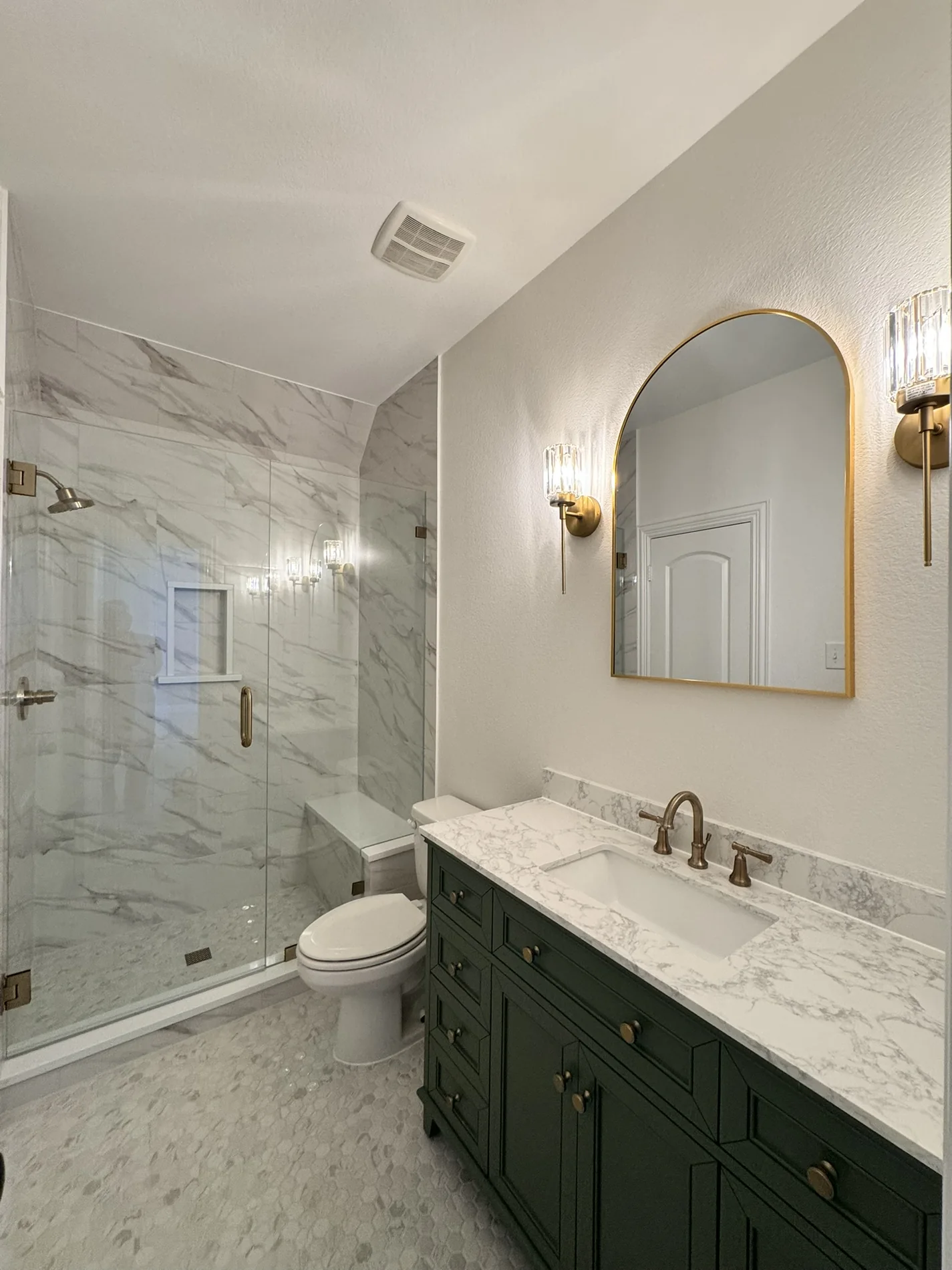 Guest bathroom with marble shower