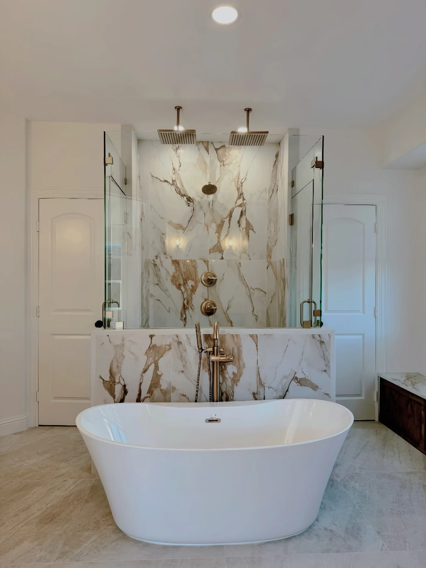 Primary bathroom renovation with freestanding tub