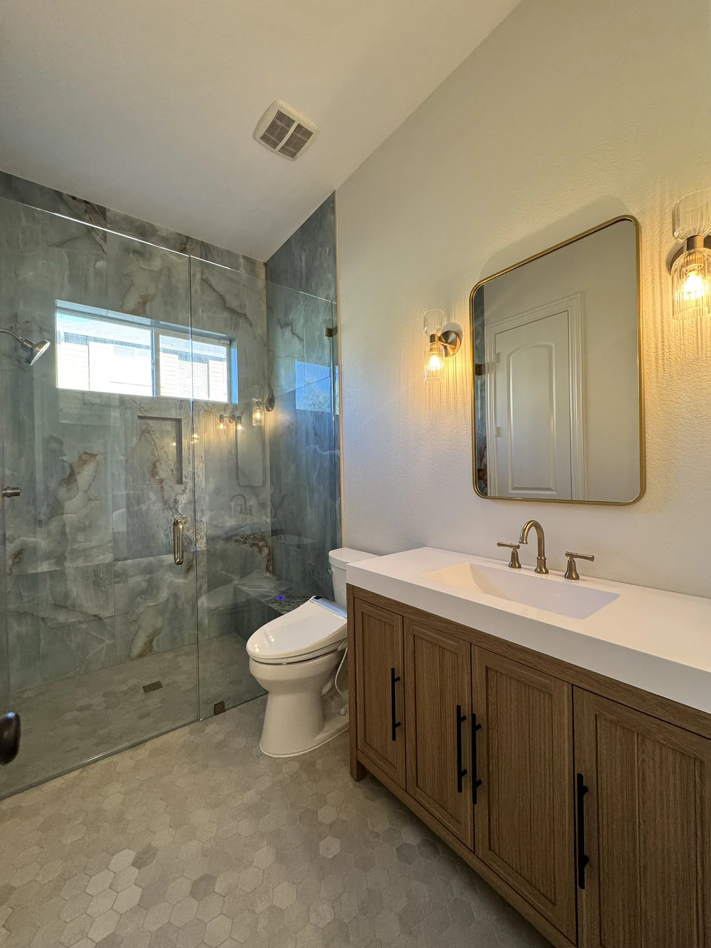 Guest bathroom with custom glass shower